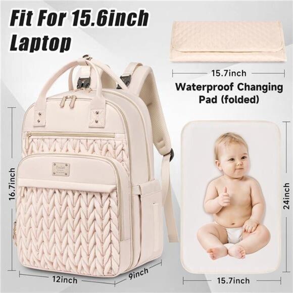 Diaper Bag Backpack Waterproof Travel Baby Bag with Changing Pad Stroller Straps - Picture 2 of 7